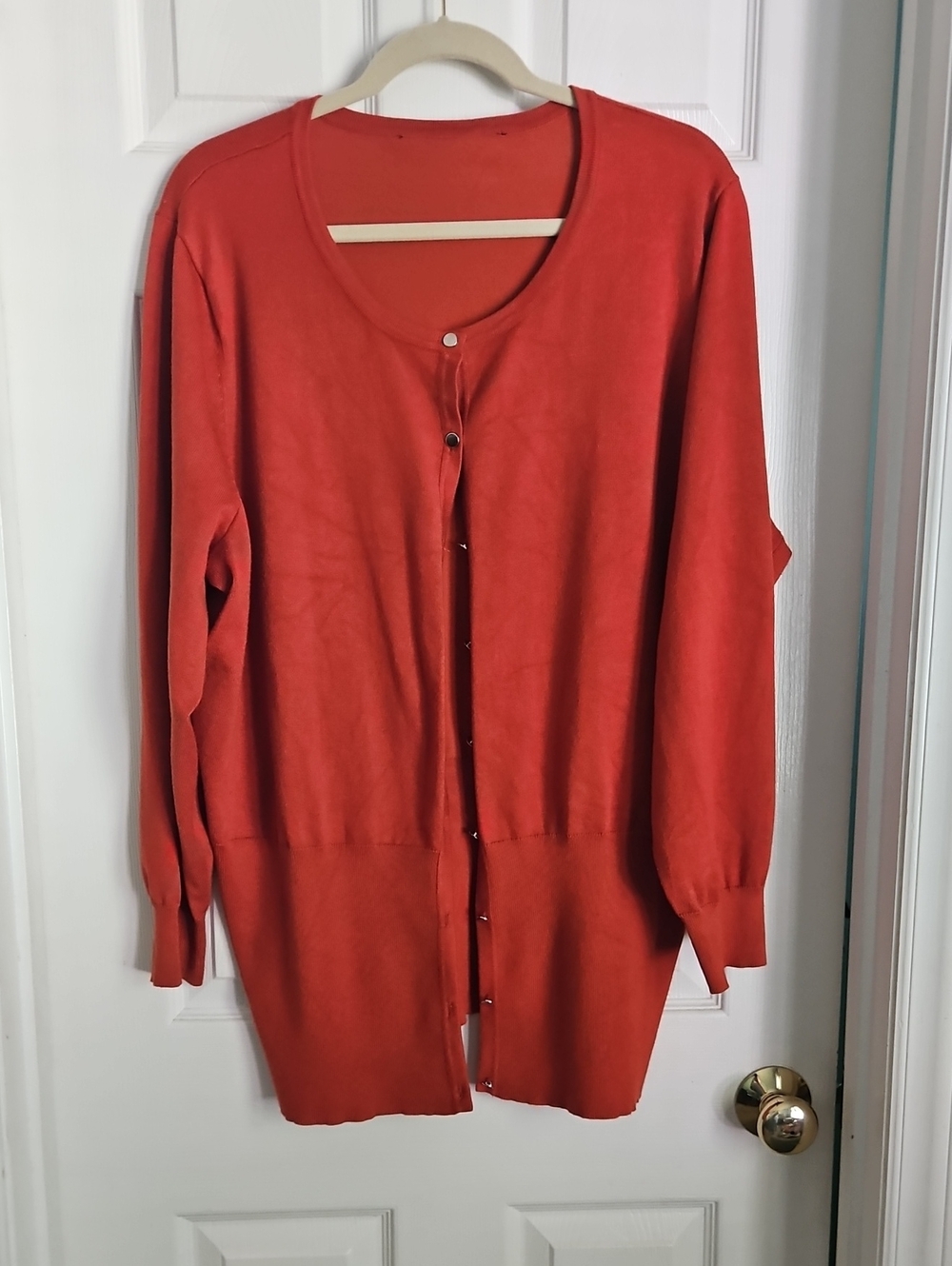 Women's Plus 3x Lightweight Button-Front Cardigan Sweater - Burnt Auburn Red